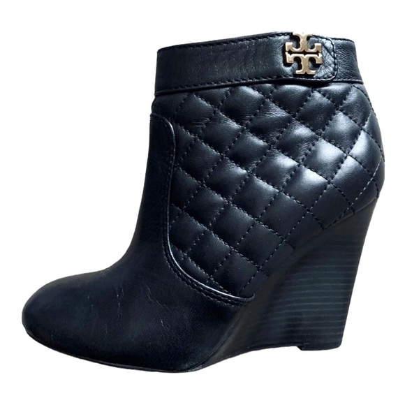 Tory Burch Quilted Wedge Bootie Black size 8 M - Picture 4 of 13